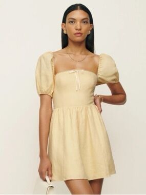 Reformation Malvina Linen Mini Dress / Butter Yellow